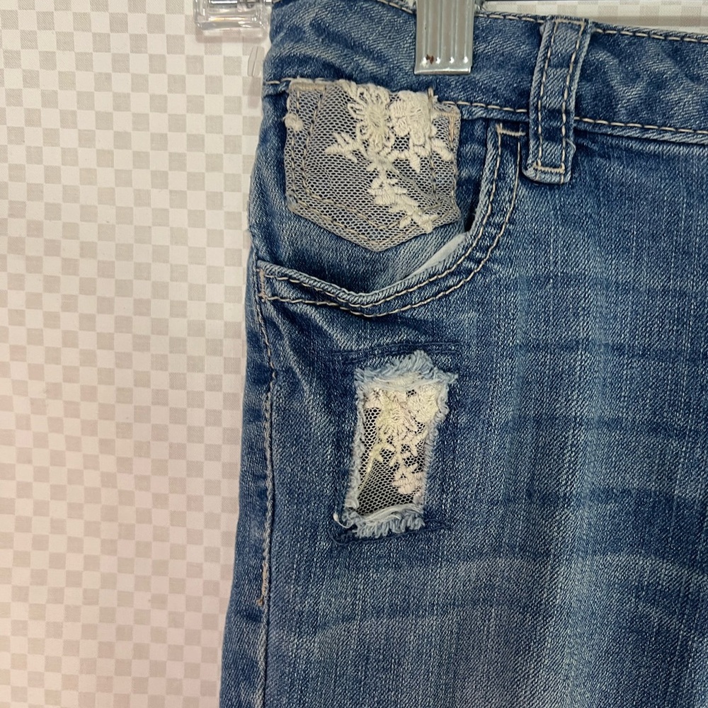 CANYON RIVER BLUES Girls Skinny Distressed With Lace Denim JEANS, Size 7 - Picture 3 of 12